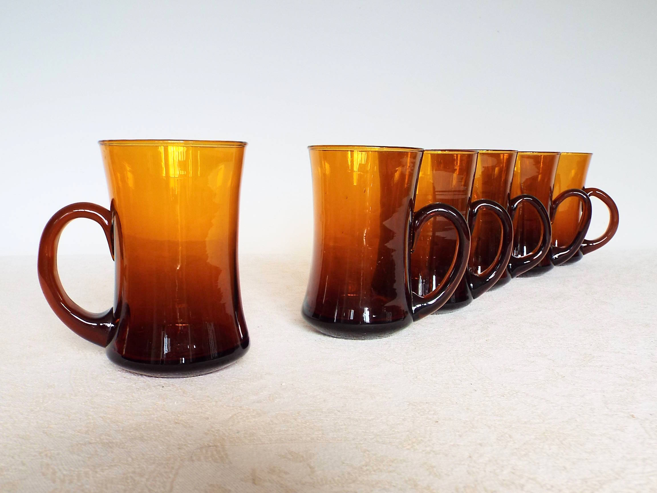 6 amber glass tea cups