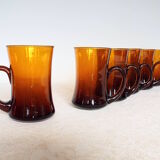 6 amber glass tea cups