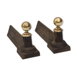 Paire de chenets en fonte et boule en laiton 19 ième accessoire de cheminée ancien