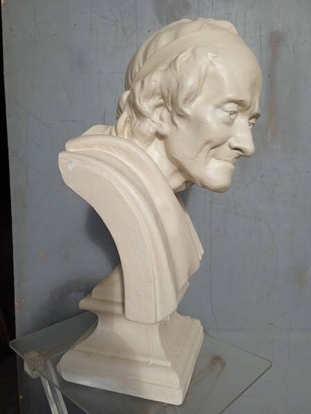 Voltaire bust in plaster 60cm th mid 20th century