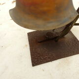 Art Deco lamp in glass paste and wrought iron with leaves