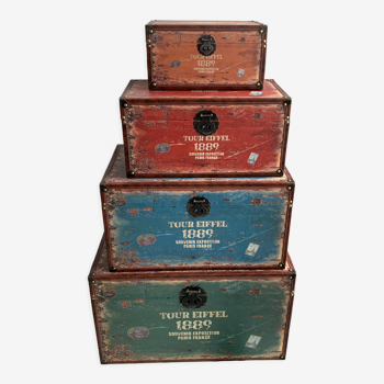 4 coffres de rangement vintage bois