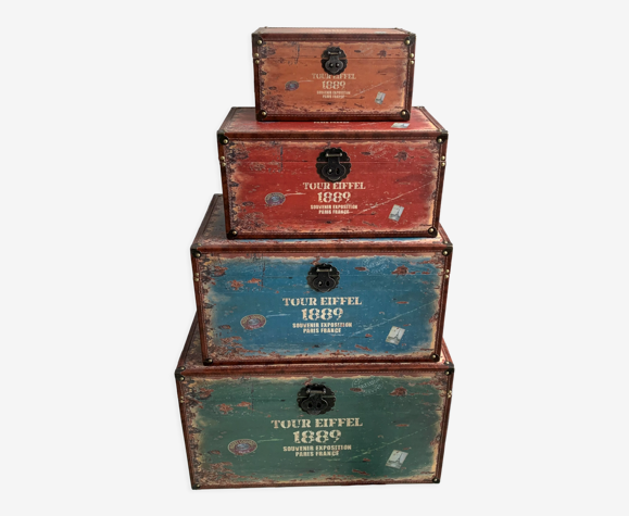 4 coffres de rangement vintage bois
