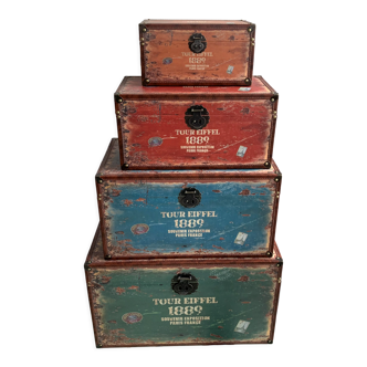 4 vintage wood storage boxes