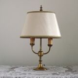 2 Light French Vintage Brass Boulotte Table Lamp With Cream Fabric Shade
