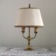 2 Light French Vintage Brass Boulotte Table Lamp With Cream Fabric Shade