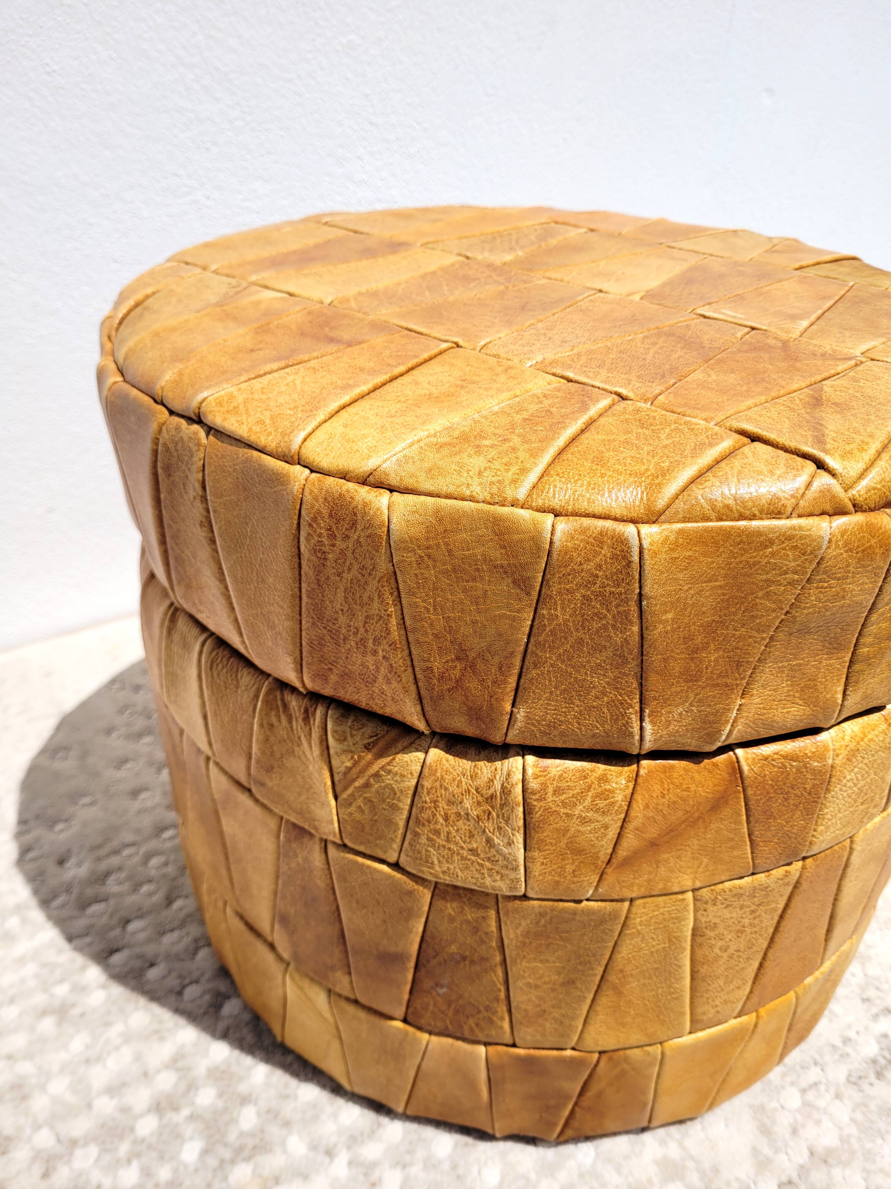 Chuff pouf leather patchwork 1970