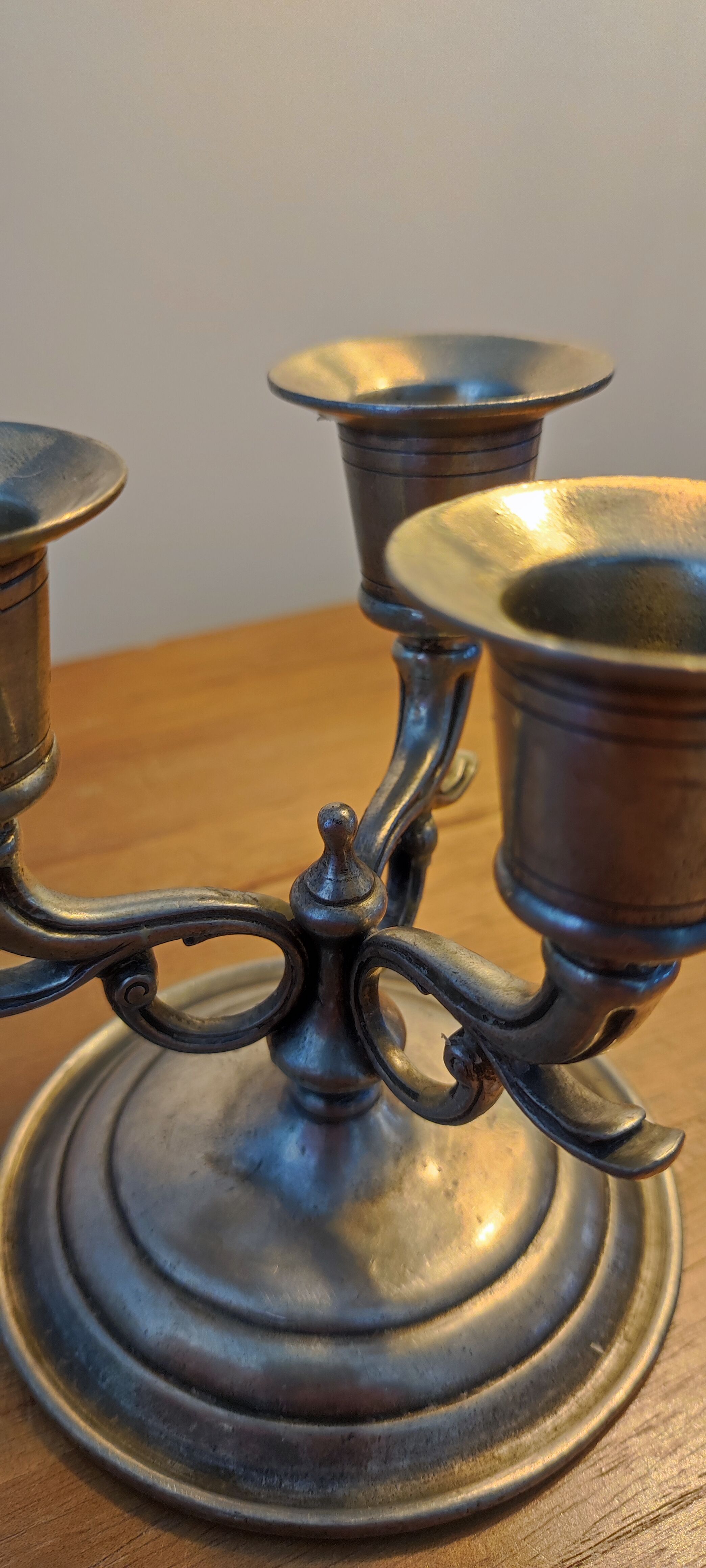 Candle holder three pewter lights