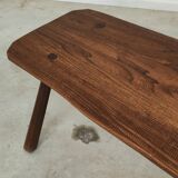 Set of free-form elm coffee table and brutalist style stools