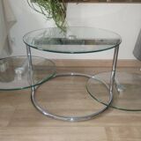 Table Basse en Verre et Métal Chromé