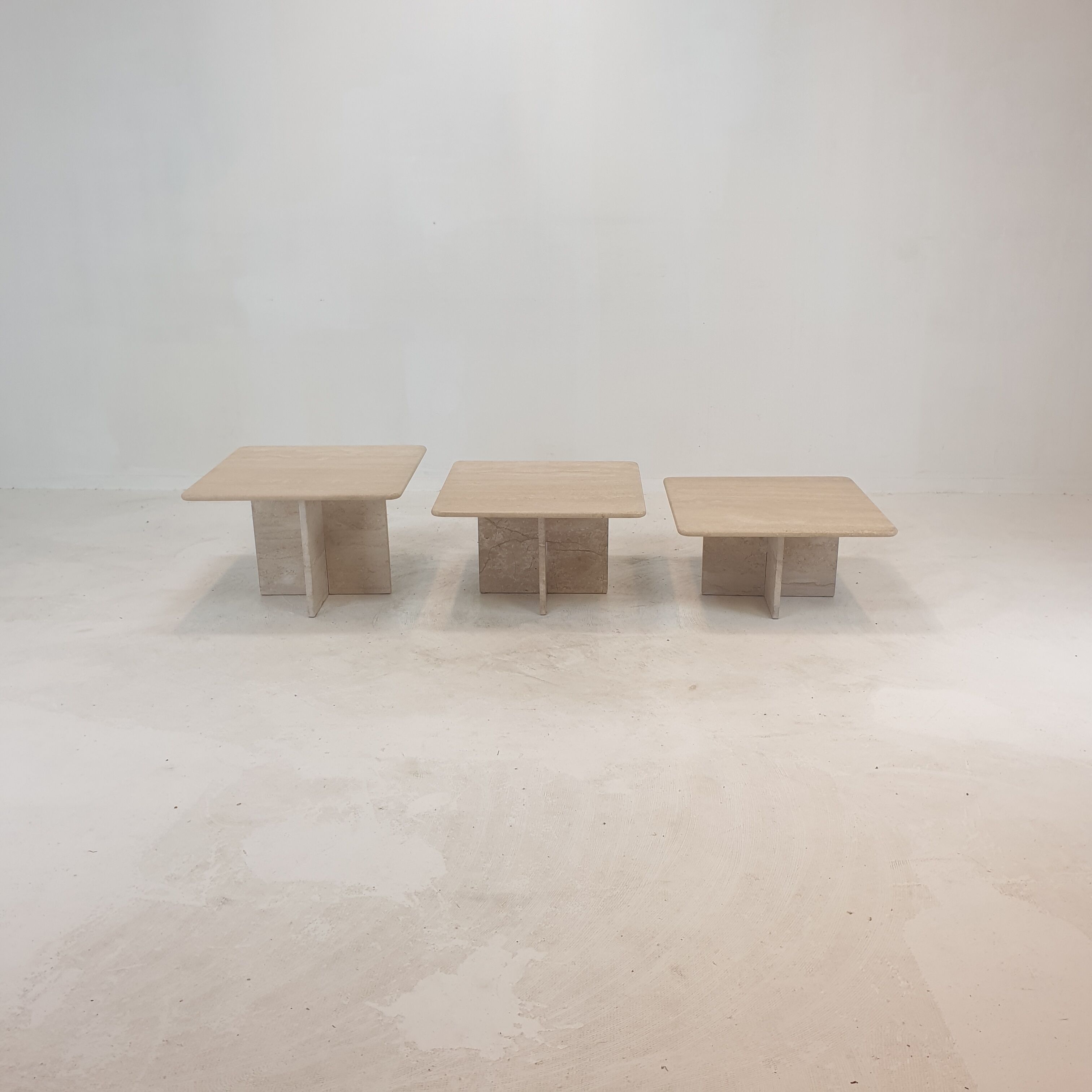 Set of 3 italian travertine coffee or side tables, 1980s