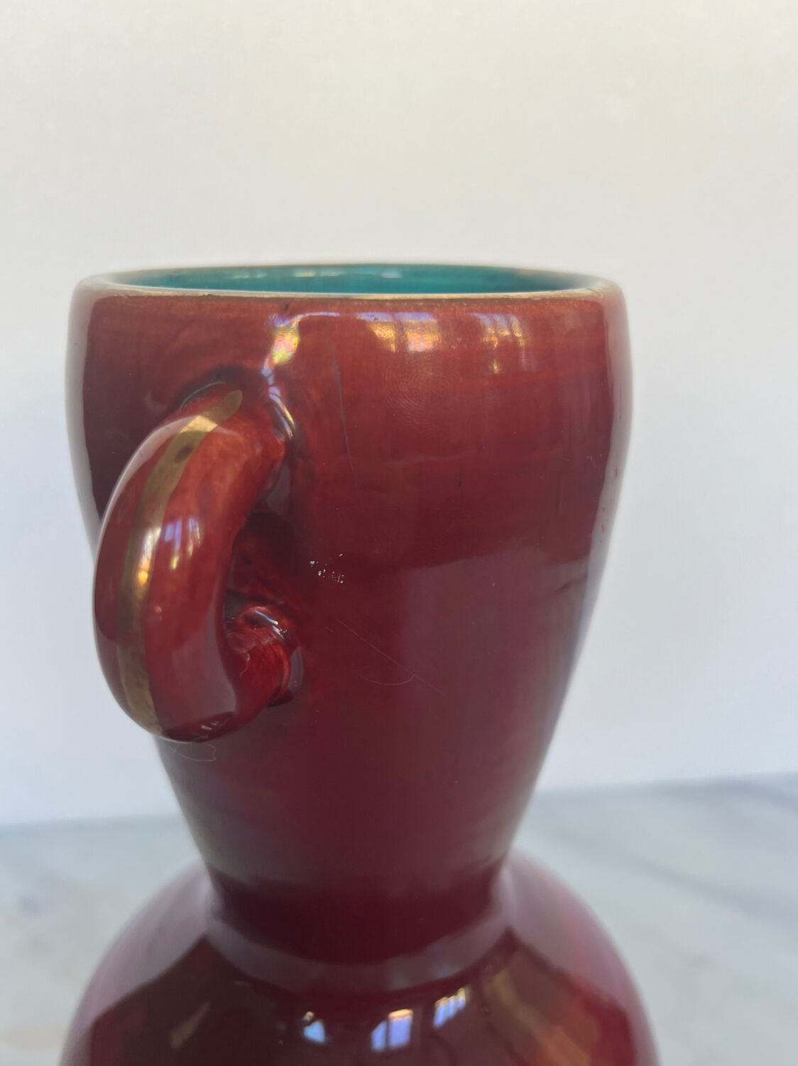 Vintage Accolay vase in red ceramic, double handle.