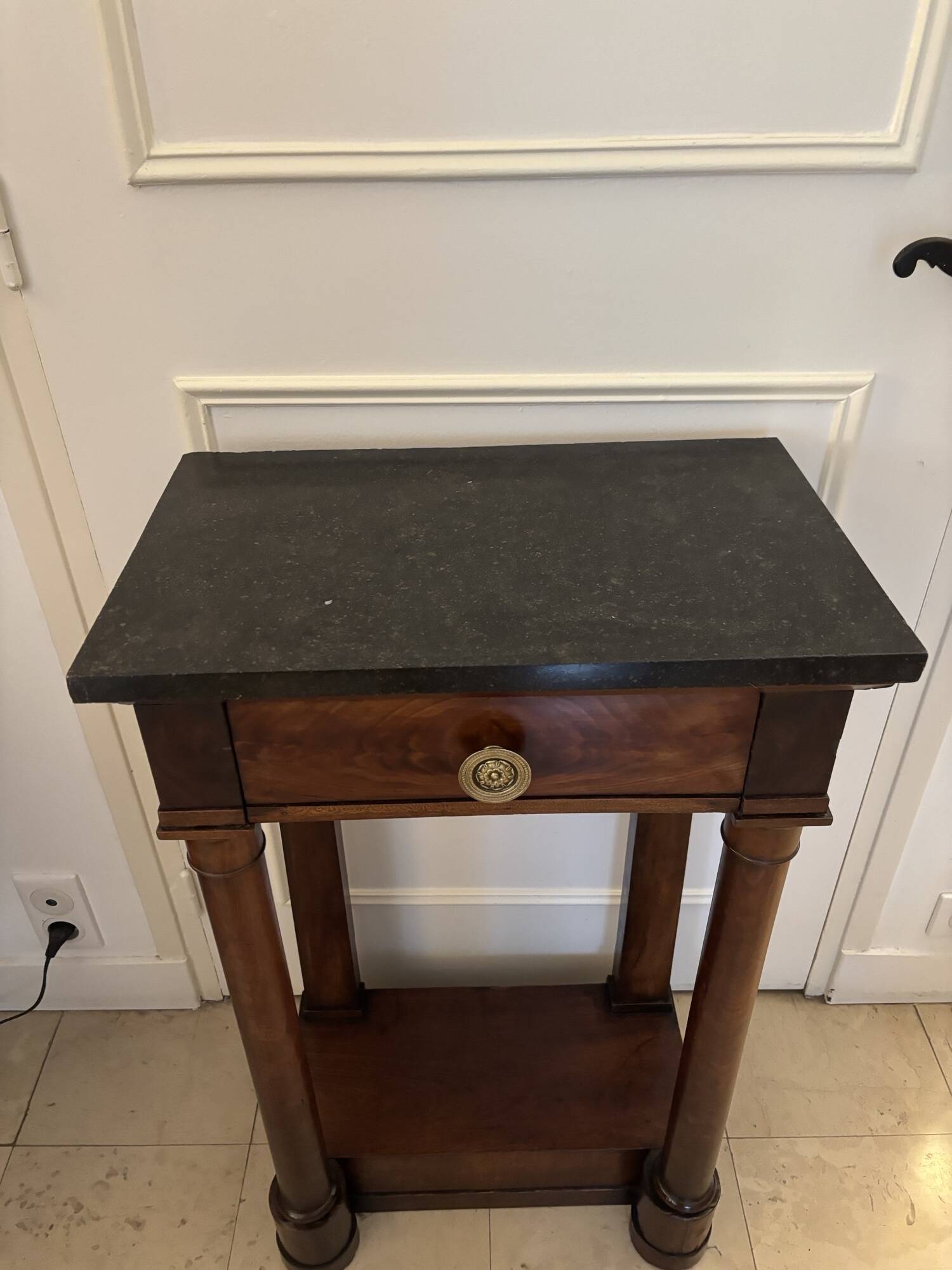 Antique small Empire console from the early 19th century in mahogany and marble.