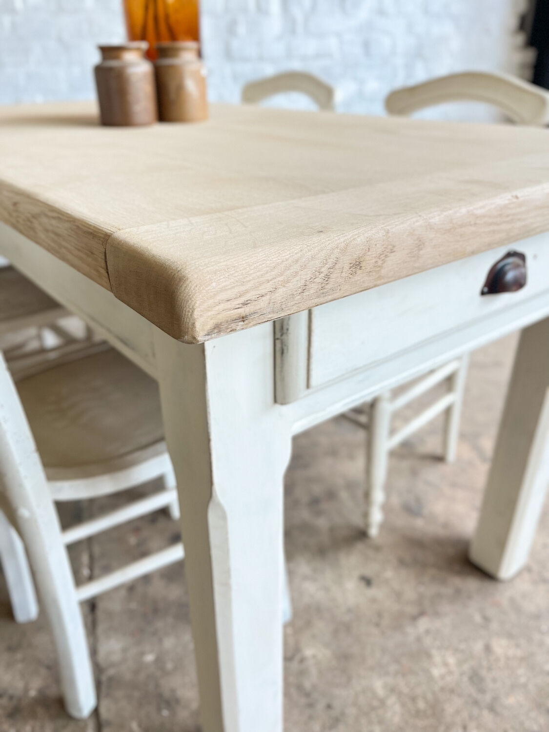 Old farmhouse table base white patina