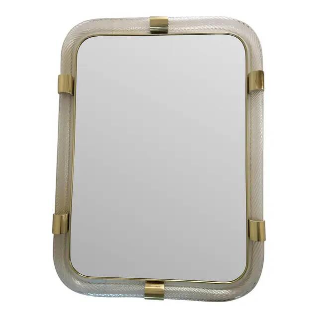 Scenographic Italian Torciglione-Torchon Murano Glass Wall Mirror by Simoen