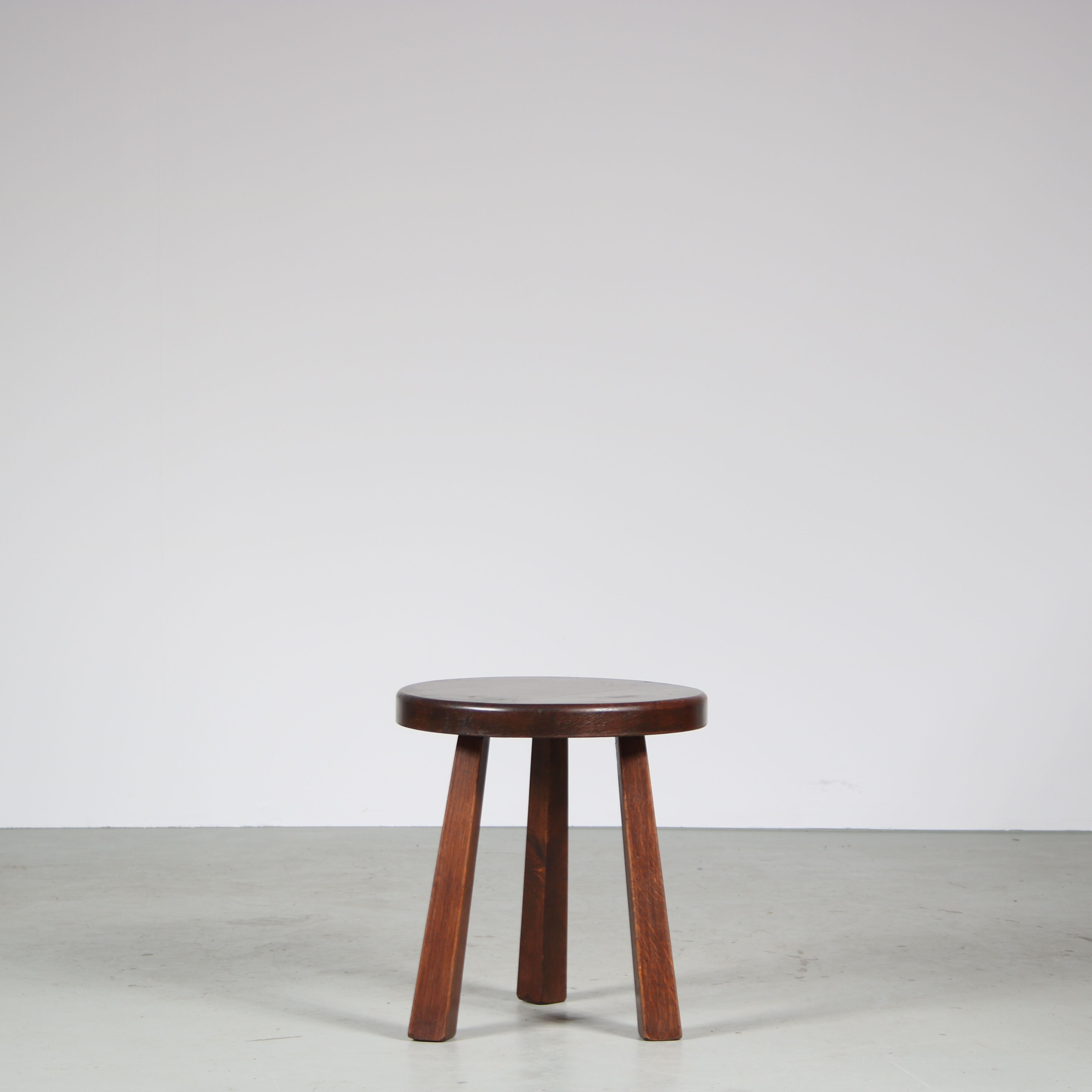 1970s brutalist oak stool from the netherlands