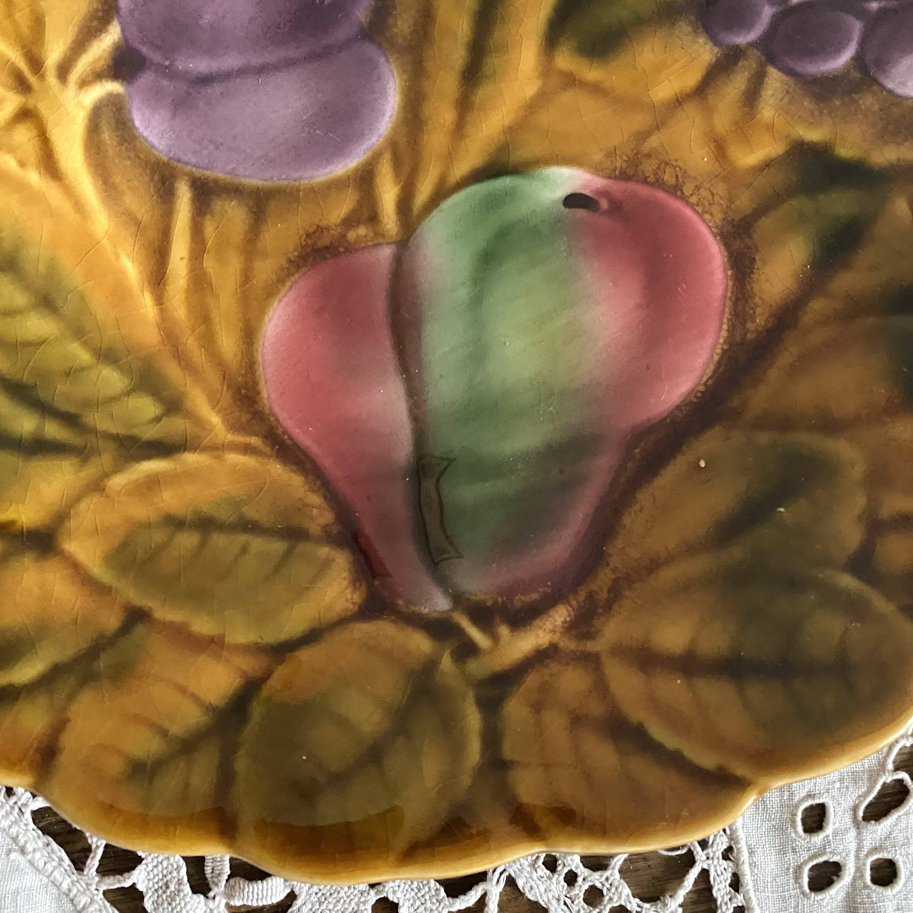 Sarreguemines barbotine oval dish with fruit decoration