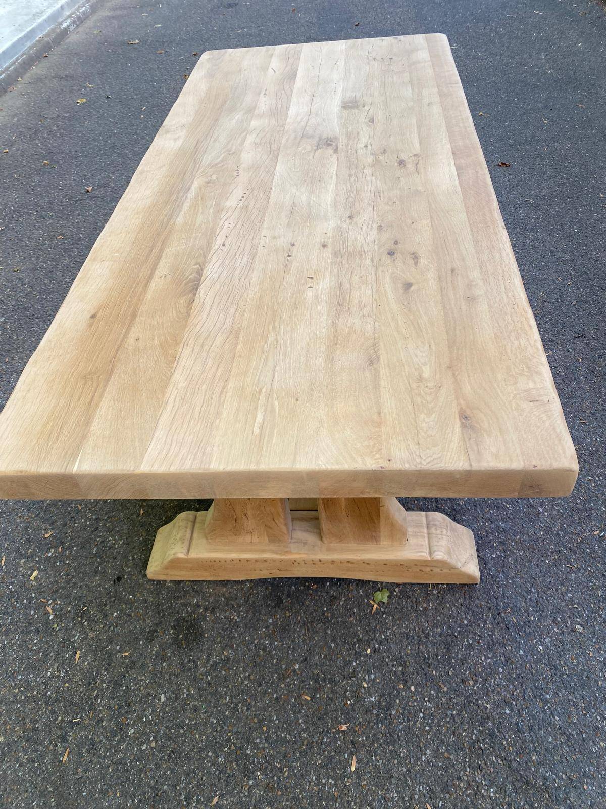 Large extendable monastery table stripped in raw solid oak 200 cm