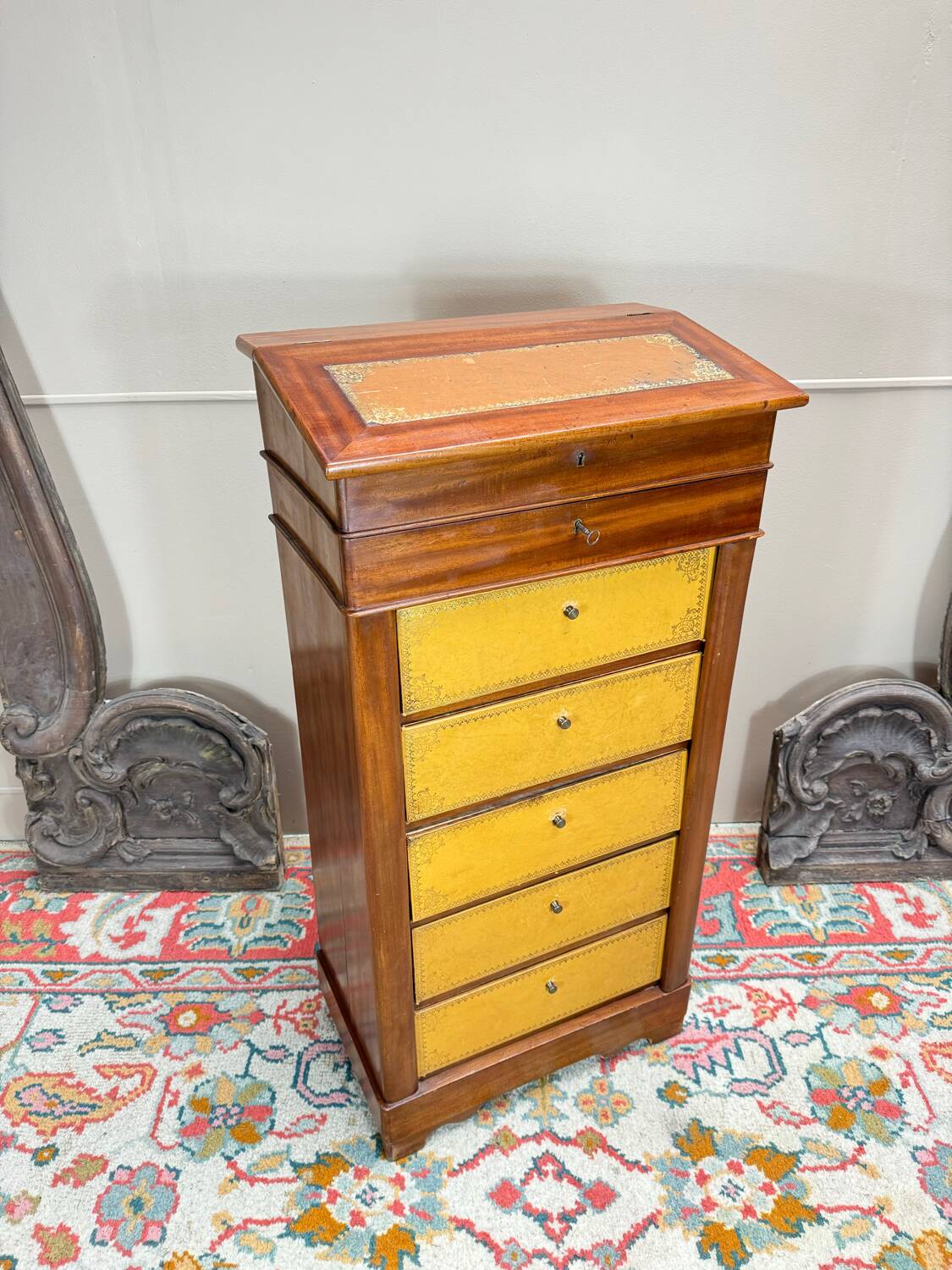 Louis Philippe Mahogany Cartonnier Forming a Desk, 19th Century