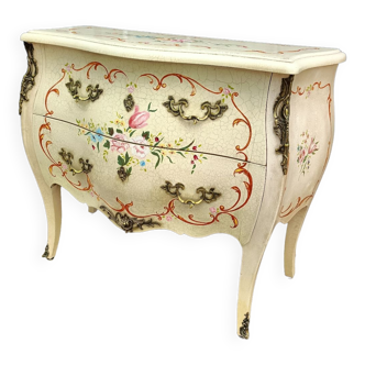 Antique Louis XV style chest of drawers decorated with flowers