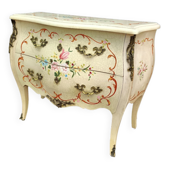 Commode ancienne style louis xv à décor de fleurs