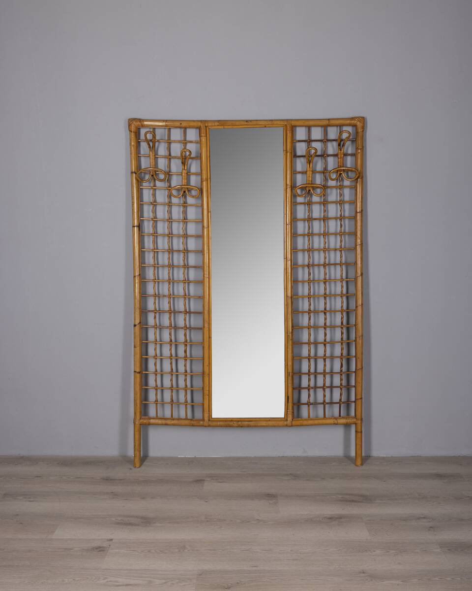 Vintage 1960s bamboo wall coat rack, Italian design