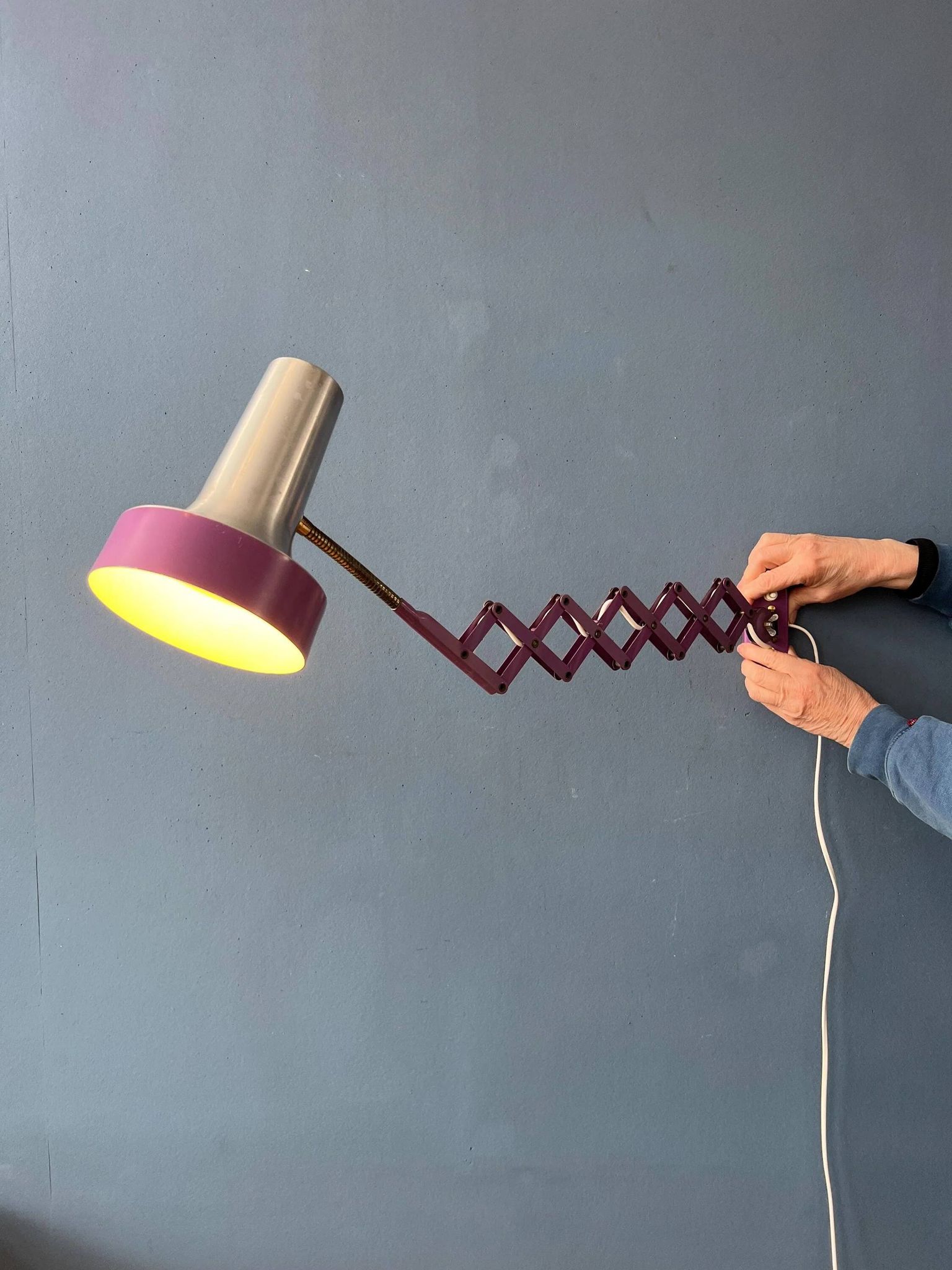 Vintage Space Age purple scissor wall light