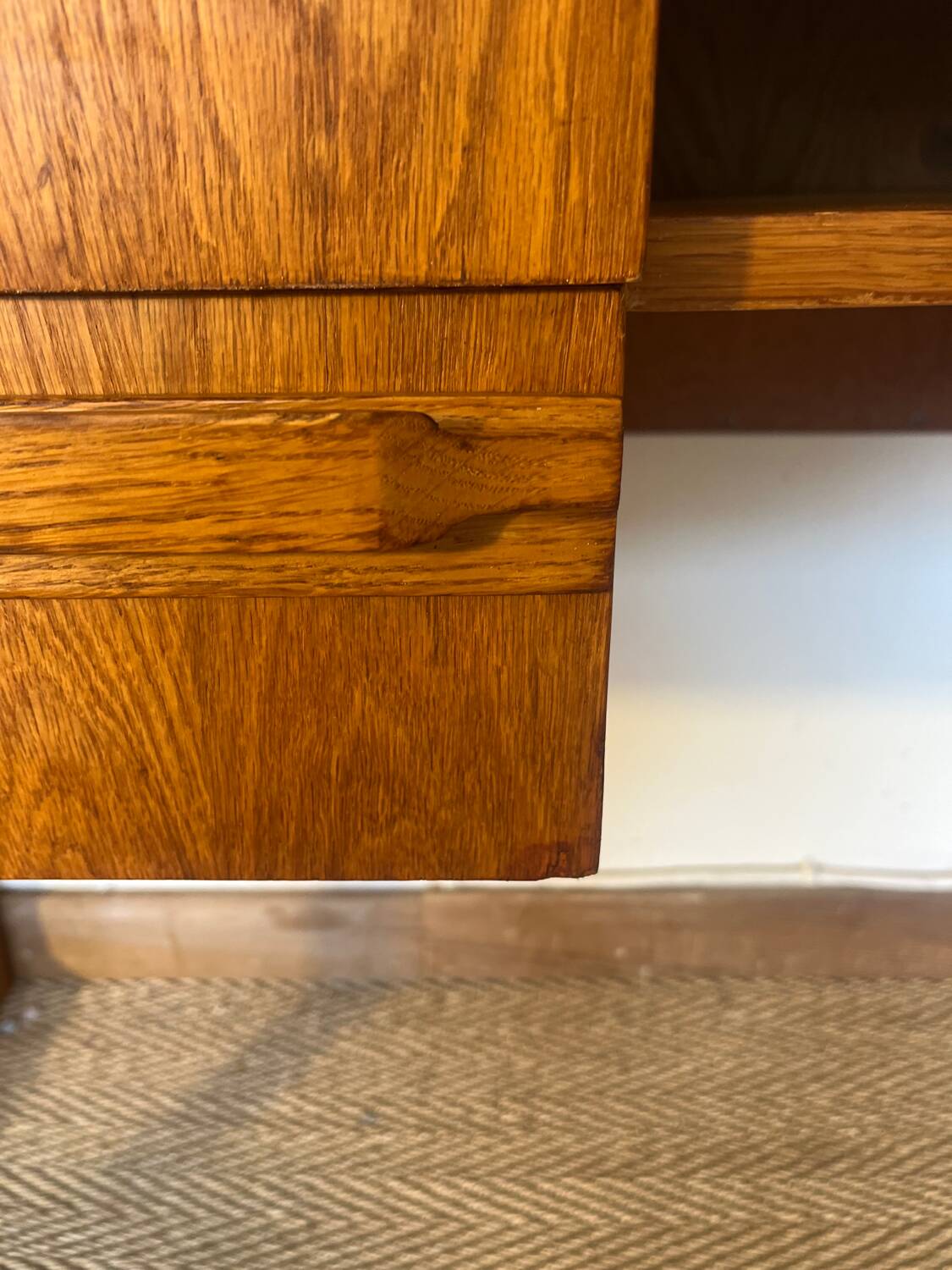 Vintage desk sled legs oak veneer