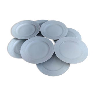 Set of 8 flat plates in white porcelain from Limoges