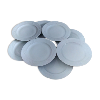 Set de 8 assiettes plates en porcelaine blance de Limoges