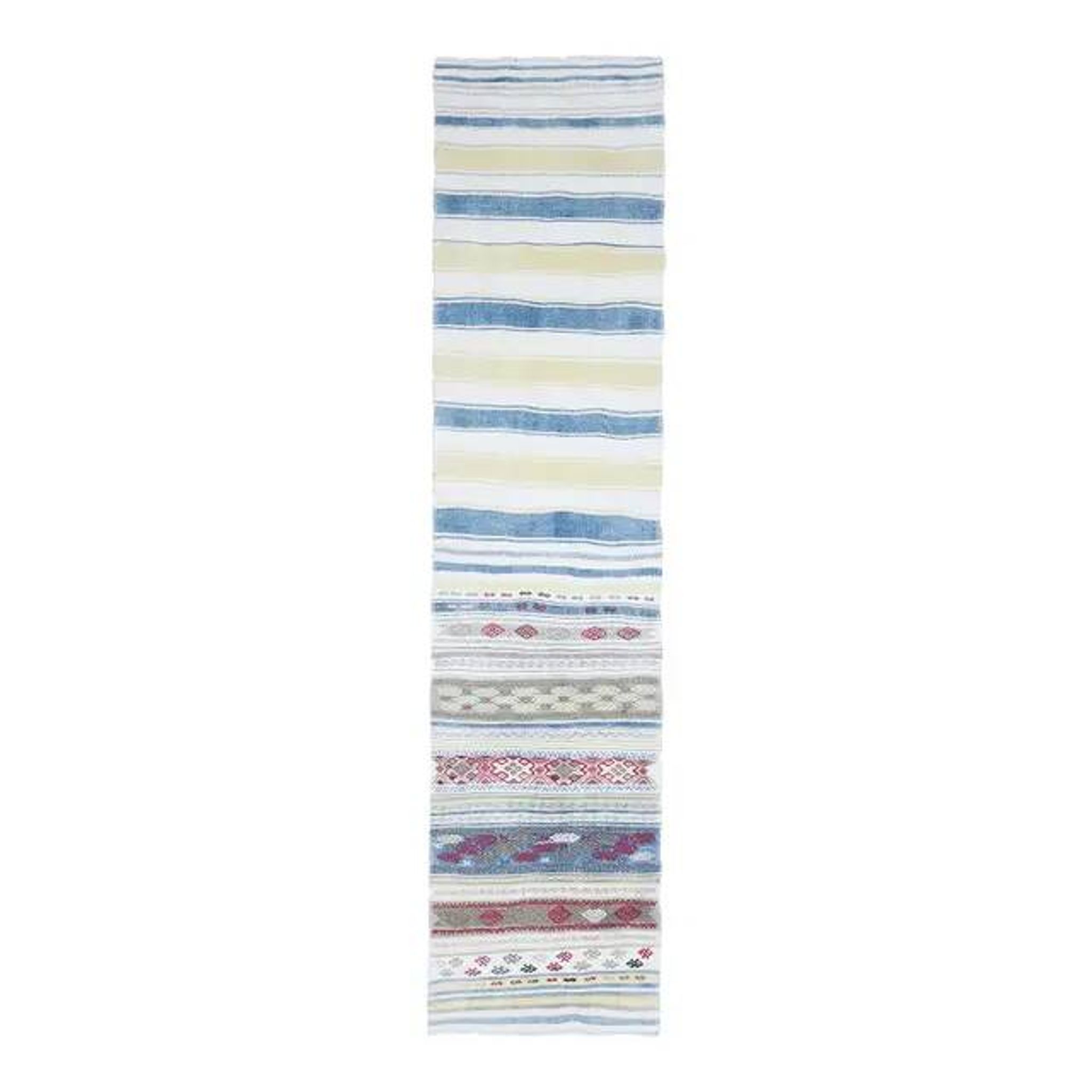 1970s Vintage Turkish Hand-Knotted Wool Cotton White Runner Rug 66x288