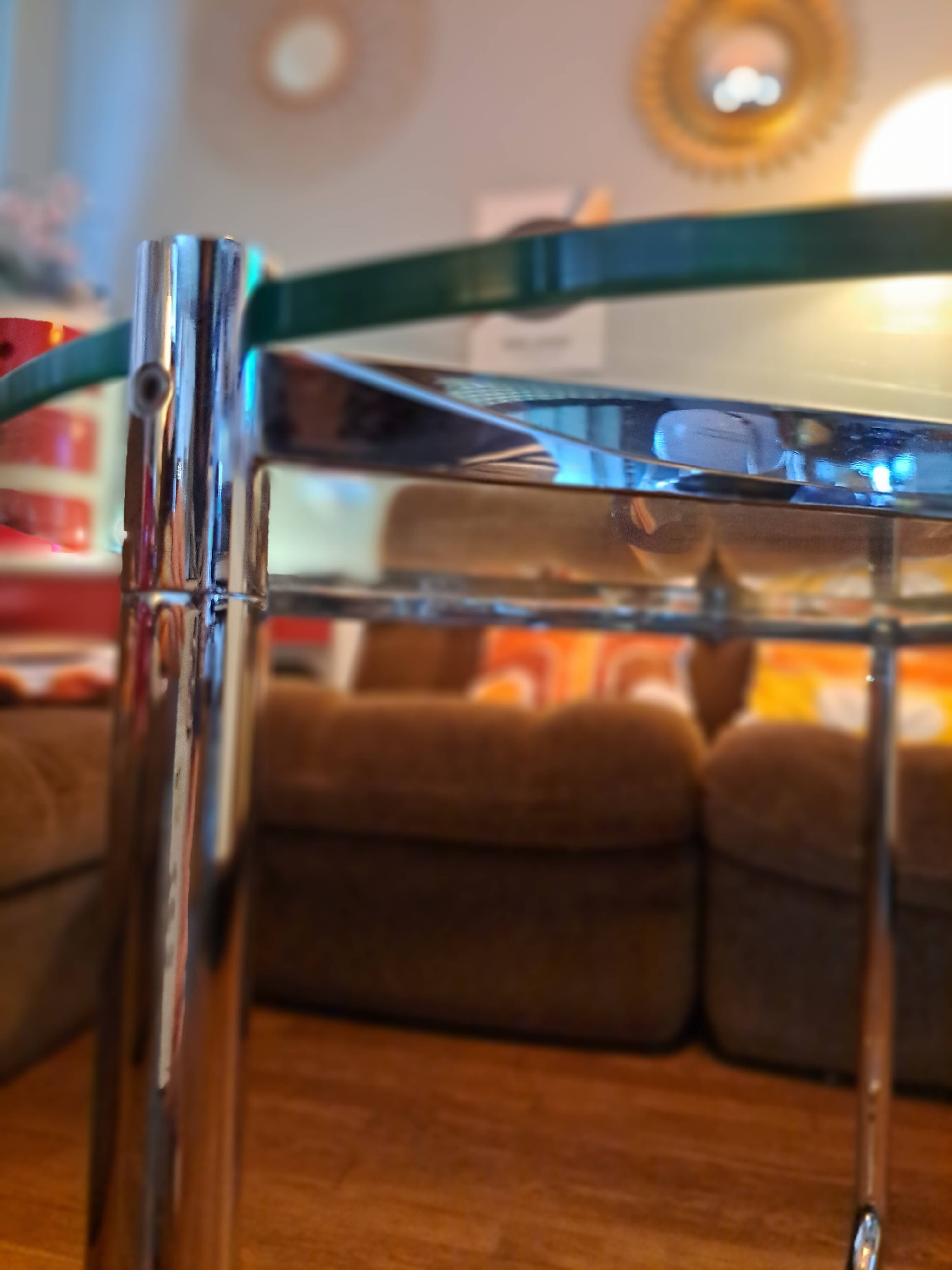 Van Der Rohe Italy Bauhaus' MR coffee table, occasional glass/chromed steel