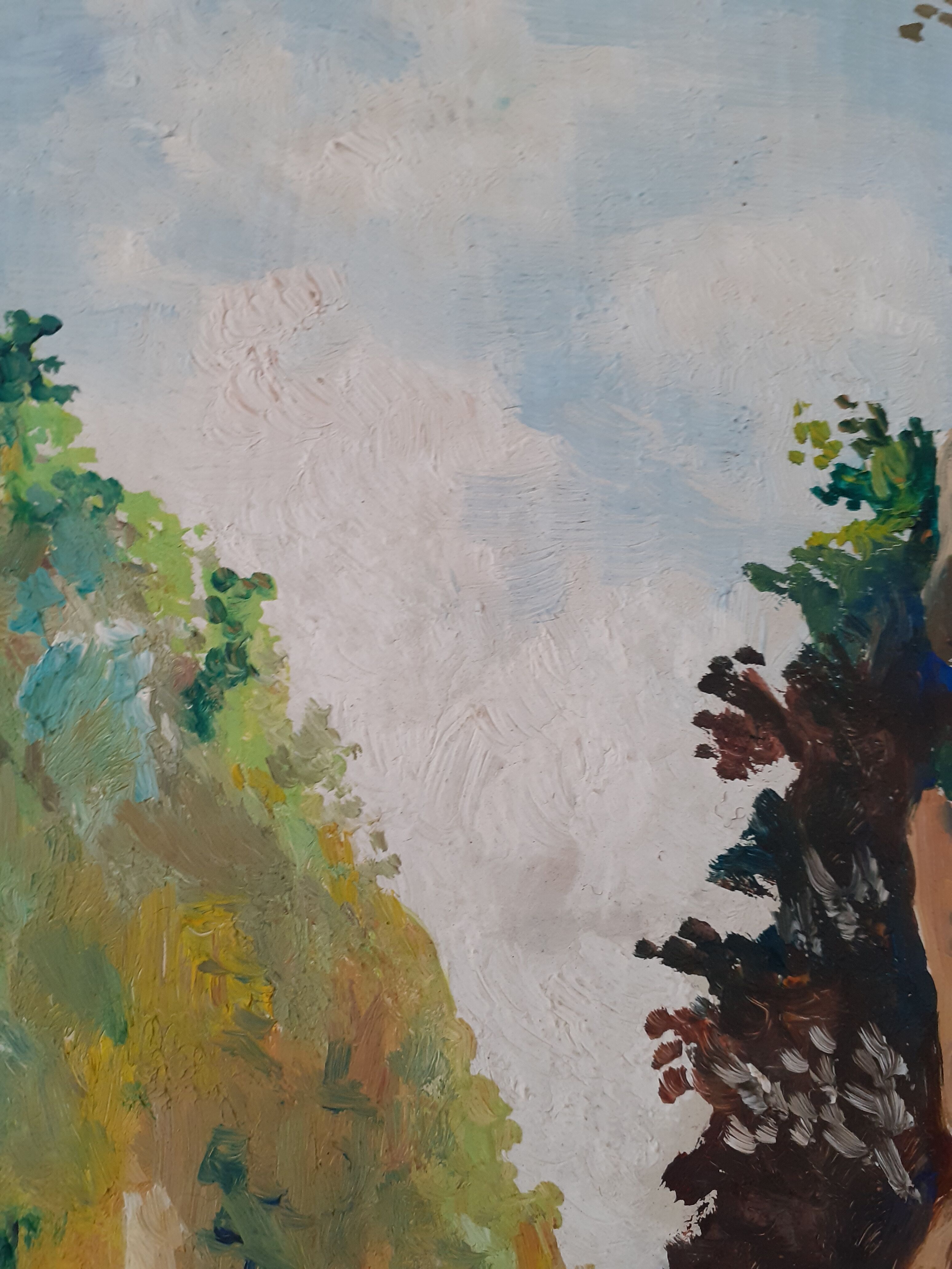 Painting Pont Napoléon Luz Saint Sauveur 1950 signed