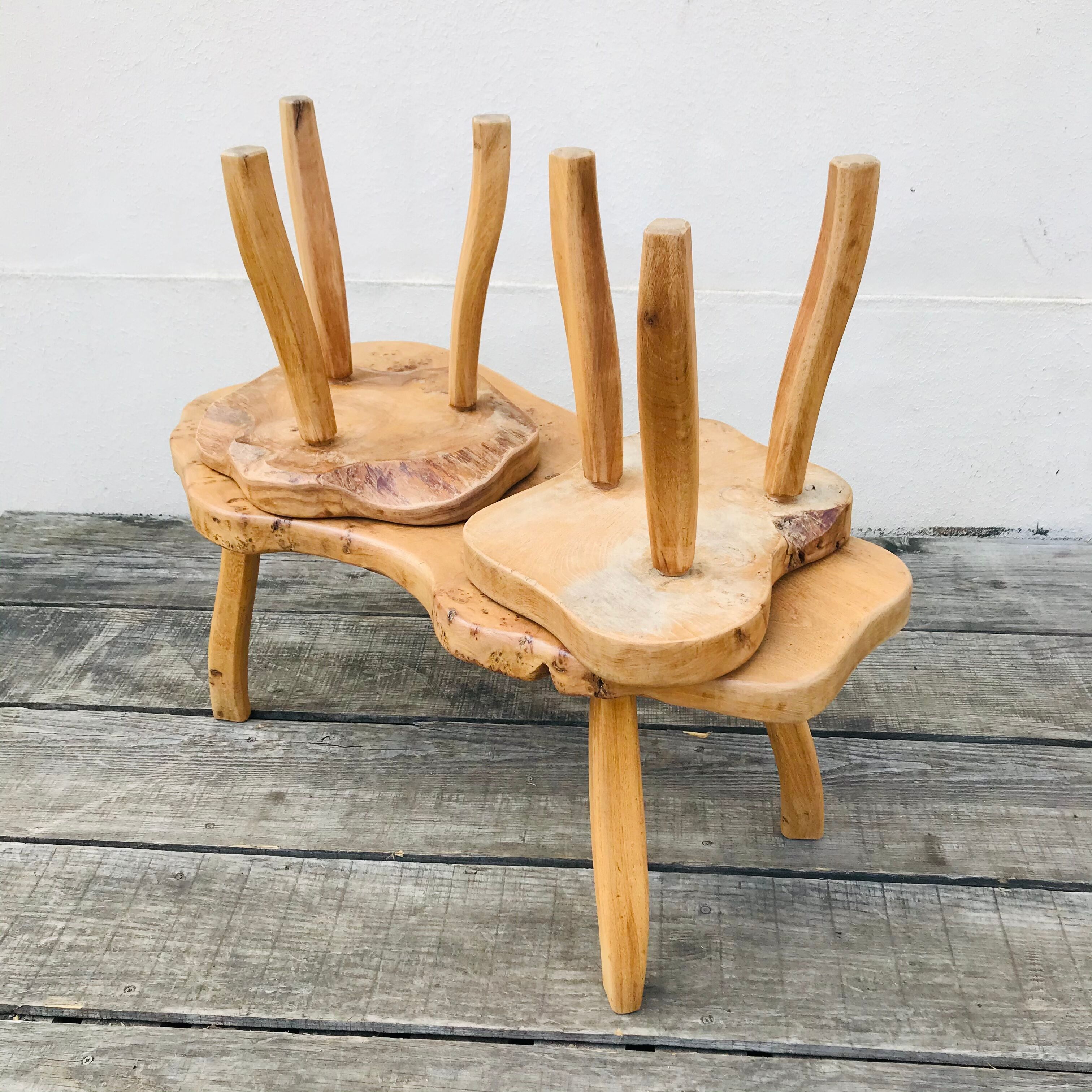 Vintage brutalist coffee table 70 and its 2 stools