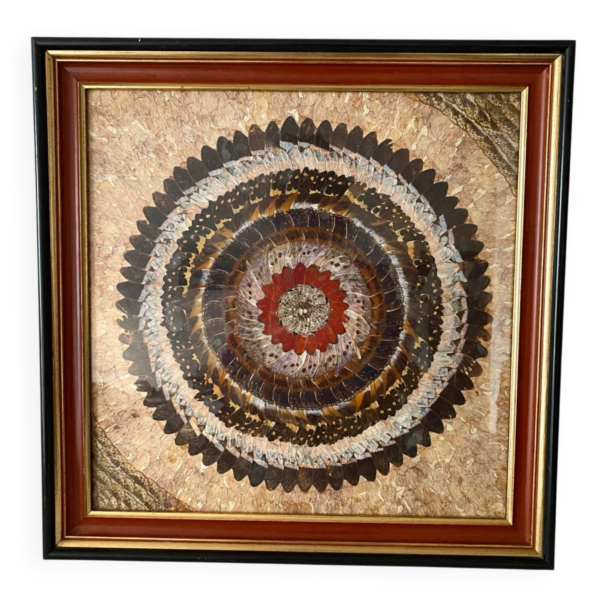 Vintage mosaic frame with butterfly wings