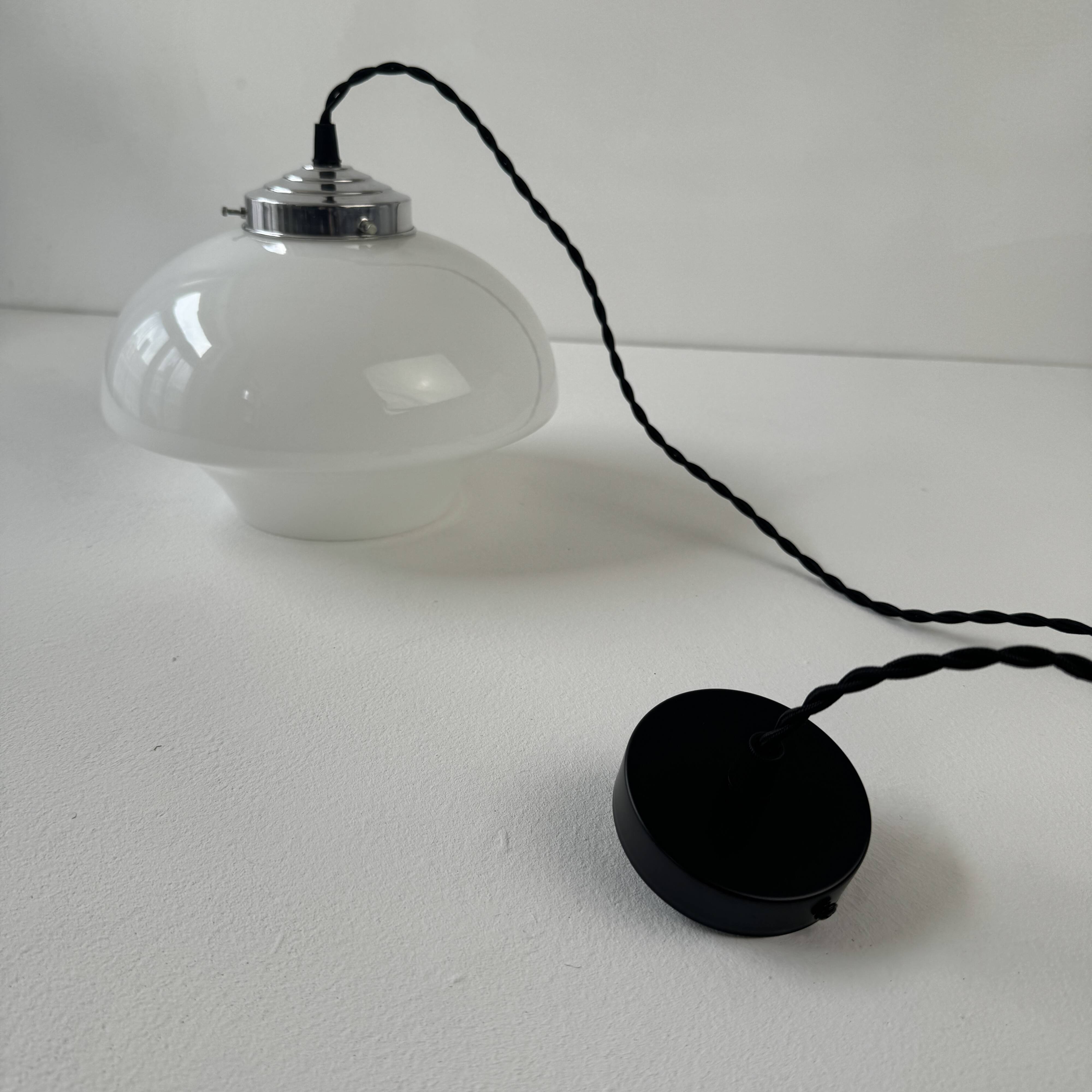 Pair of antique opaline pendant lights 24 cm vintage