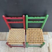 Vintage wooden and rope children's chair pair