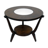 Art Deco dark wood round coffee table - mirror