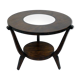 Table basse ronde Art Déco bois foncé & miroir