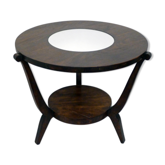 Art Deco dark wood round coffee table - mirror