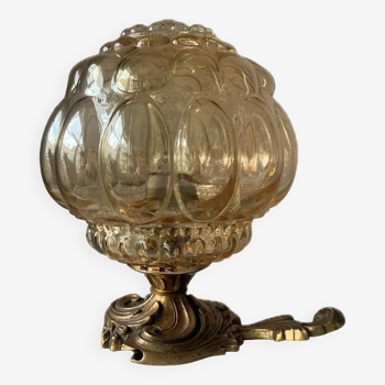 Old vintage amber bubble globe table lamp