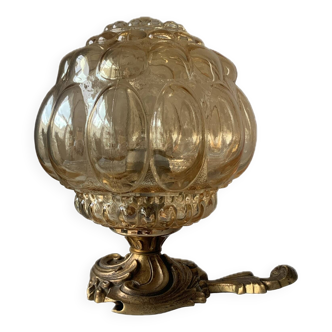 Ancienne lampe de table globe bulle ambré vintage