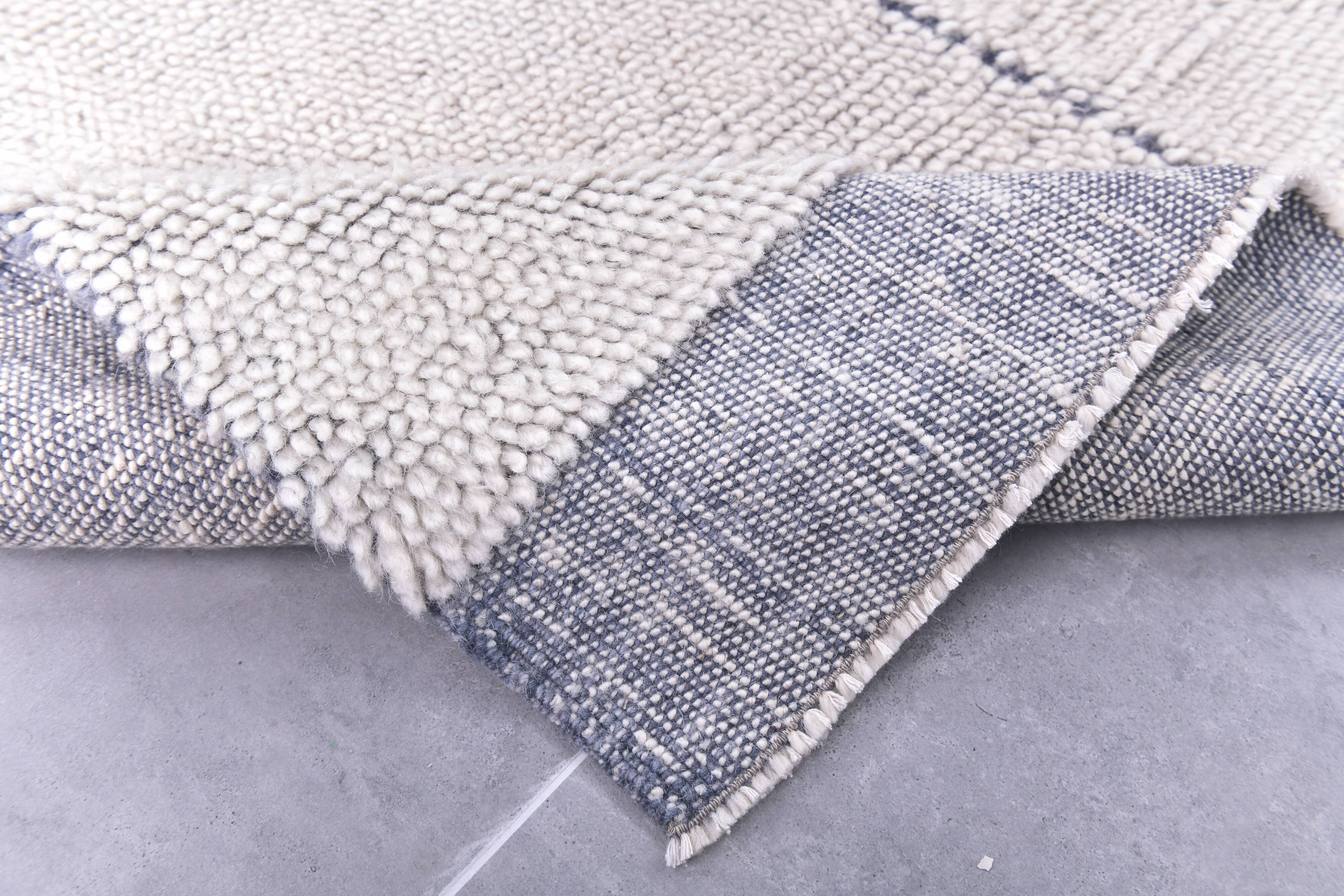 4x7 Blue & White Handmade Wool Turkish Rug, 135x213Cm