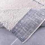 Tapis turc en laine fait main bleu et blanc 4x7, 135x213 cm