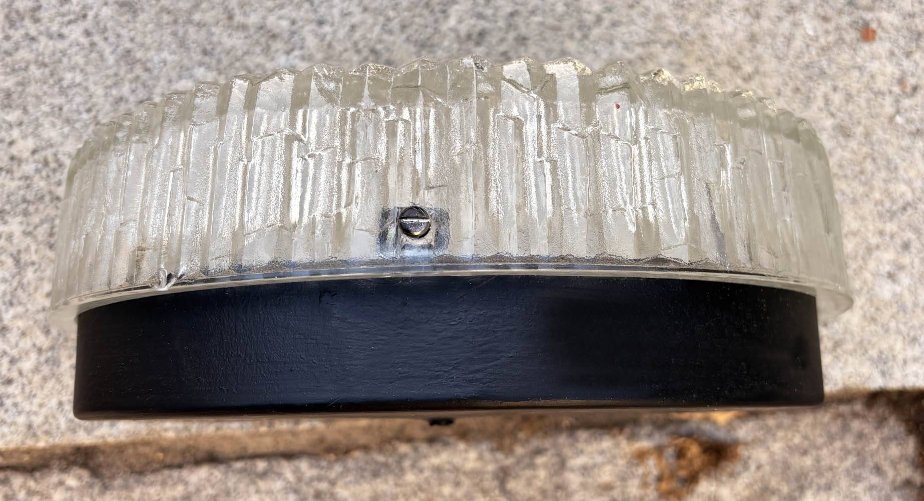 Holophane ceiling light in prismatic glass – 1960s industrial design