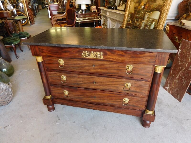 Empire dresser 4 drawers in mahogany and bronze