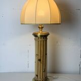 Midcentury bamboo and brass large mushroom table lamp by Leola, 1960s