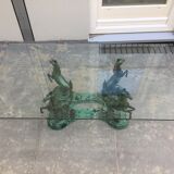 Coffee table with glass plate and bronze horses