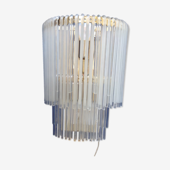 Vintage wall lamp in gilded metal composed of Murano glass rods on 2 levels, 70s