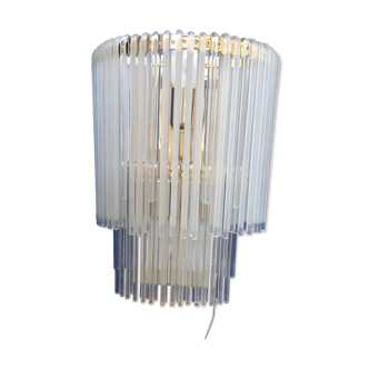 Vintage wall lamp in gilded metal composed of Murano glass rods on 2 levels, 70s